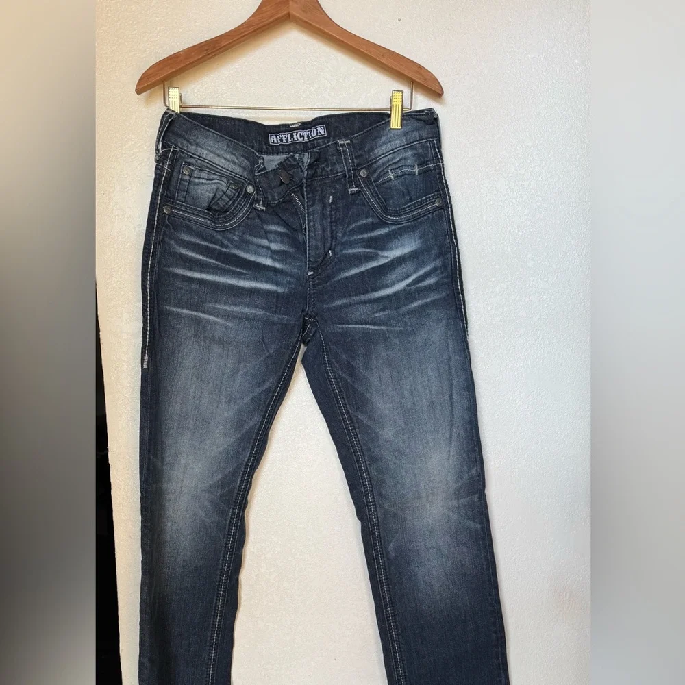 Affliction Dark Blue Slim Men's Jeans - Picture 1 of 3